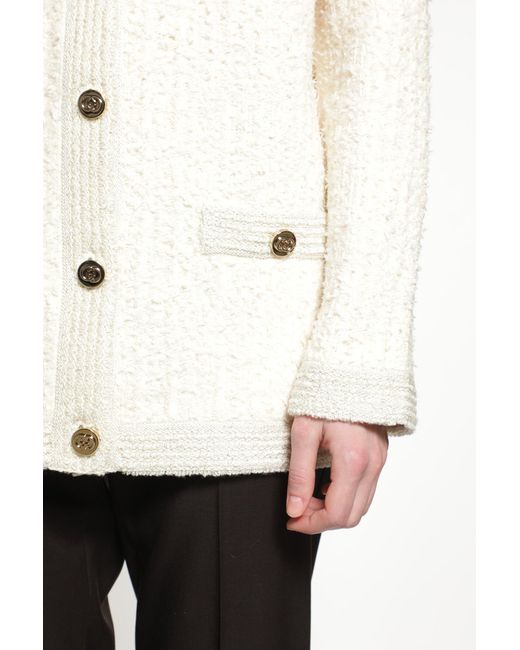 Gucci White Bouclé Lurex Wool Cardigan