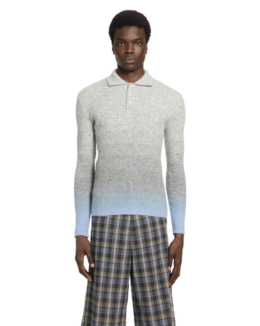 ERL Gray Thin Gradient Knit Polo for men