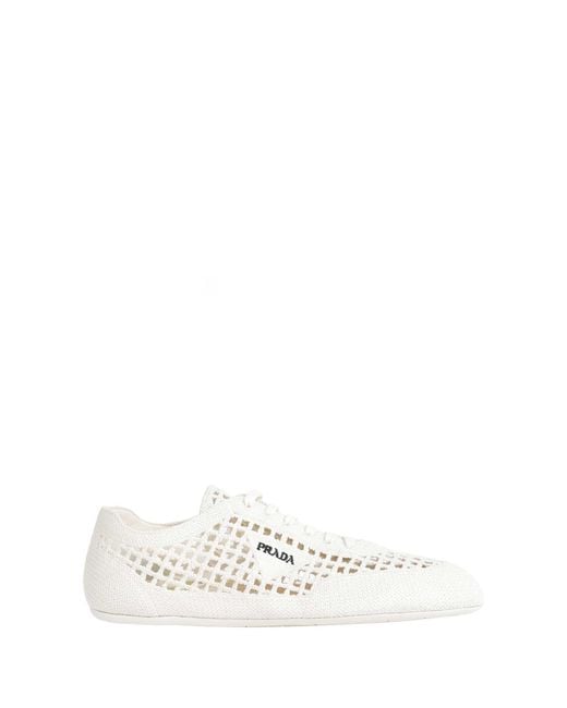 Prada White Collapse Crochet Laced Sneakers