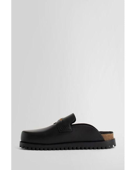Versace Black Leather Logo Embellished Sandals for men