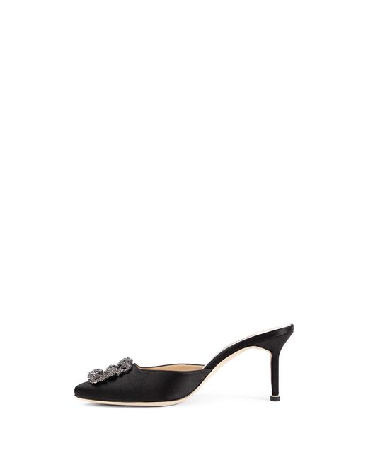 Manolo Blahnik Black Hangimisu Satin Buckle Mules