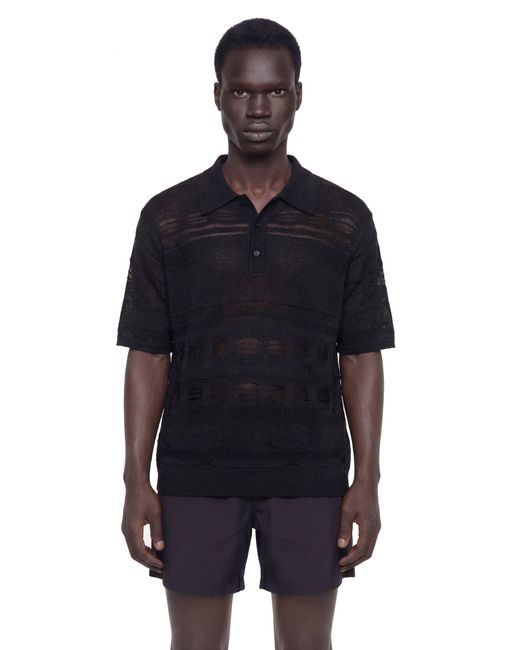 Laneus Black Lightweight Jacquard Knit Polo for men