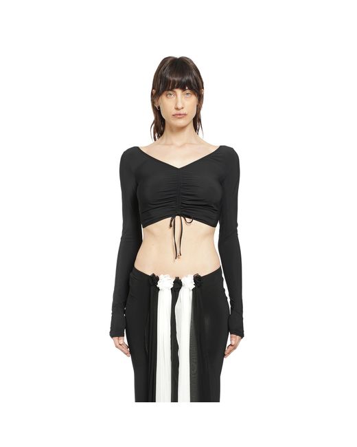 Nensi Dojaka Black Ruched Ballet Long Sleeve Top