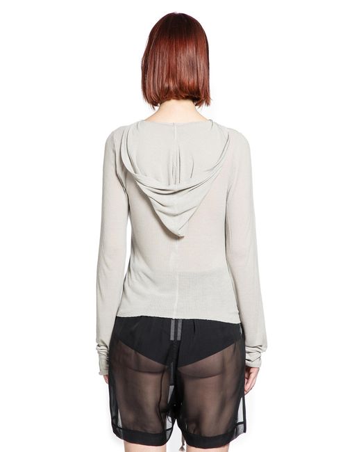 Rick Owens White Concordians Hooded Rib Ls T