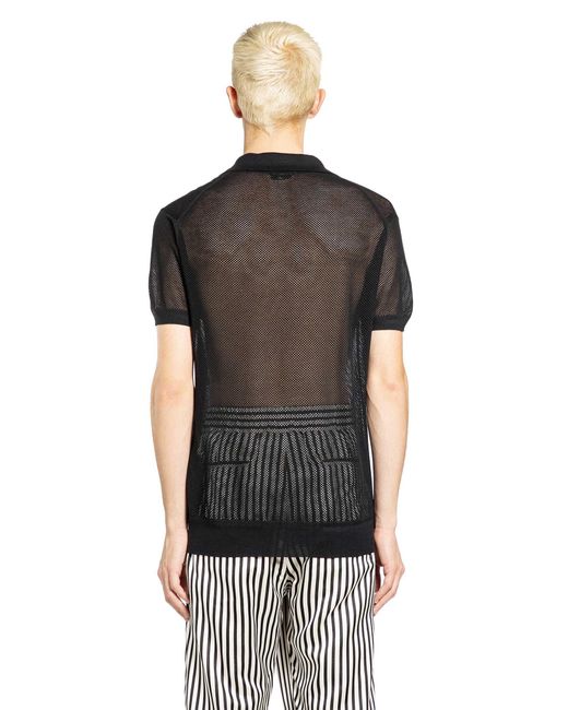 Tom Ford Black Cotton Silk Mesh Polo for men