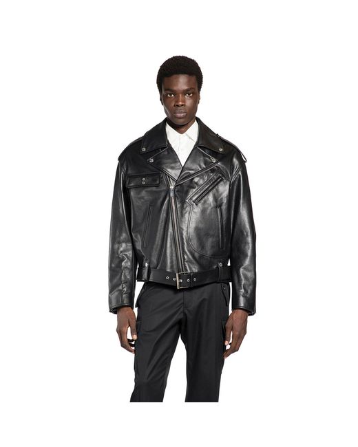McQueen Black Leather Biker Jacket for men