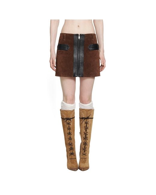 Marni Brown Suede And Leather Mini Skirt