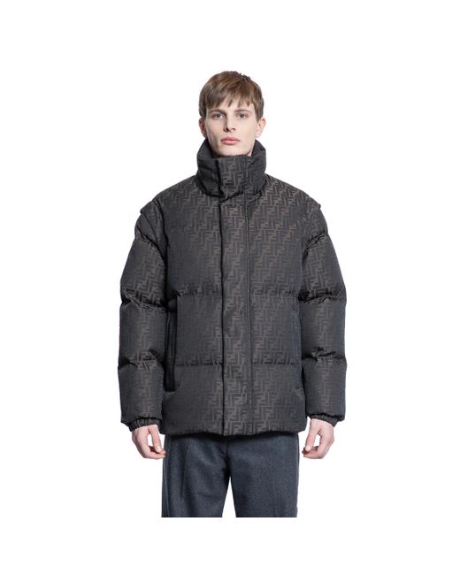 Fendi Gray Ff Nylon Puffer Jacket for men