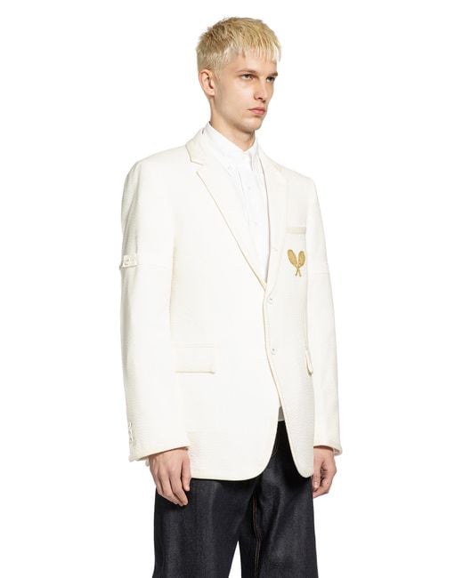 Thom Browne White Wide Shoulder Blazer for men