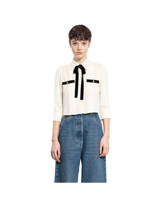 Prada Blue Sablé Cropped Bow Shirt