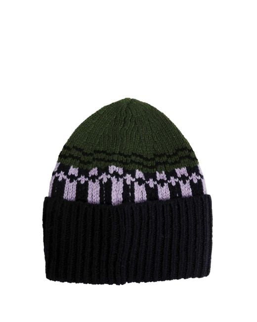 Marni Green Geometric Motif Wool Beanie for men