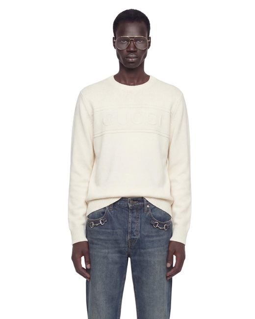 Gucci Natural Knit Cotton Wool Jumper With Intarsia for men