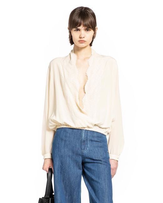 Valentino White Lace Neck Blouse
