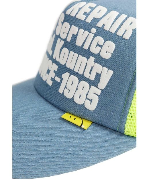 Kapital Blue Denim Repair Service Trucket Hat for men