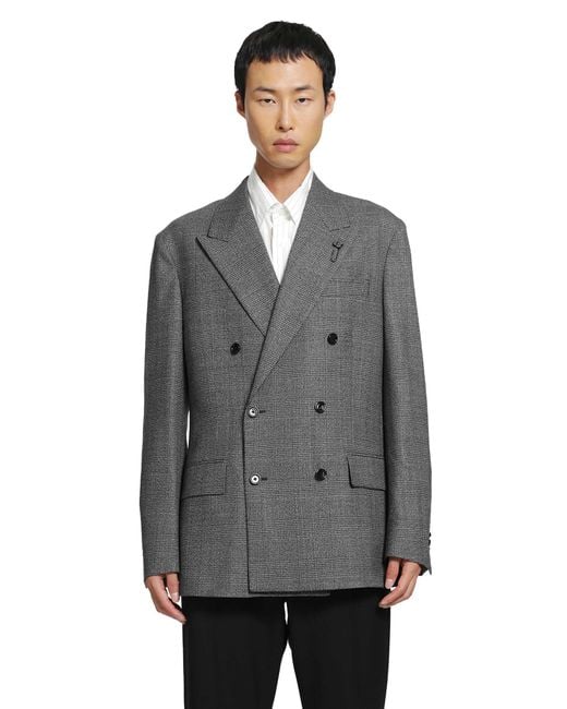 Lardini Gray Prince Of Wales Double-Breasted Blazer for men