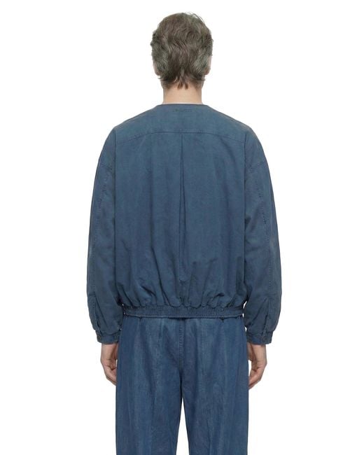 Hed Mayner Blue V-Neck Denim Jacket for men