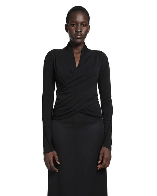 Thom Krom Black Stretch Cotton Modal Wrap Top