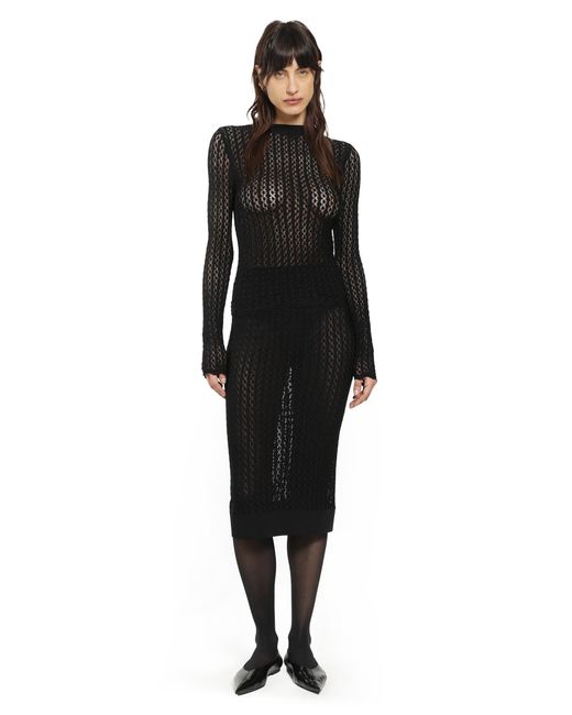 Saint Laurent Black Pointelle Knit Top