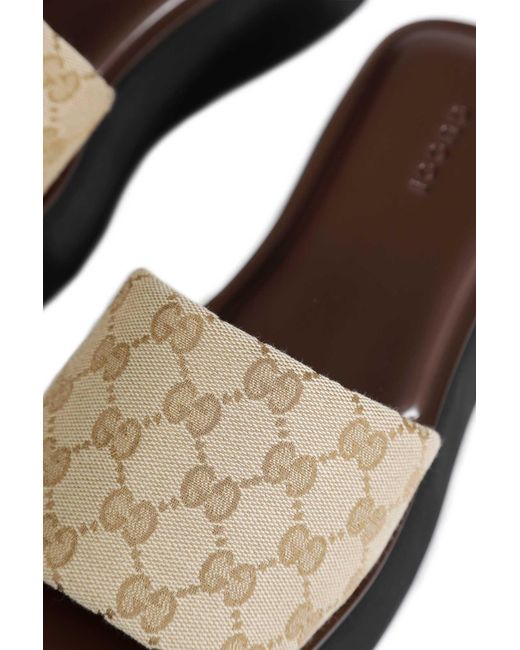 Gucci Natural Gg Canvas Flatform Slide Sandals