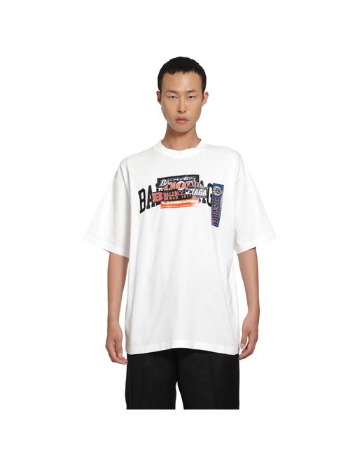 Balenciaga White Bumper Stickers Medium Fit T-Shirt for men