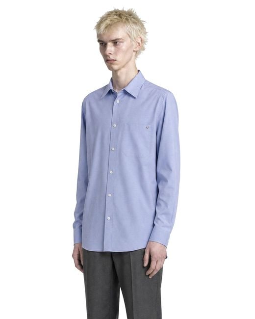 Valentino Blue Vgold Oxford Cotton Shirt for men