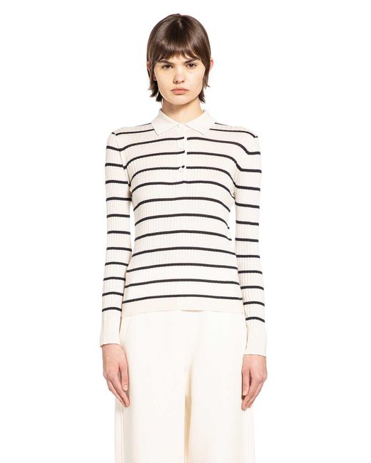Max Mara White Striped Cashmere Silk Polo