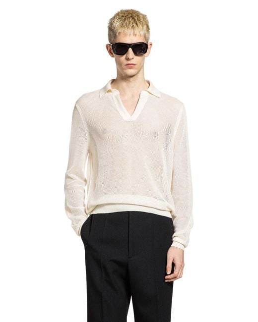 Tom Ford White Semi-Sheer Long Sleeve Polo Shirt for men