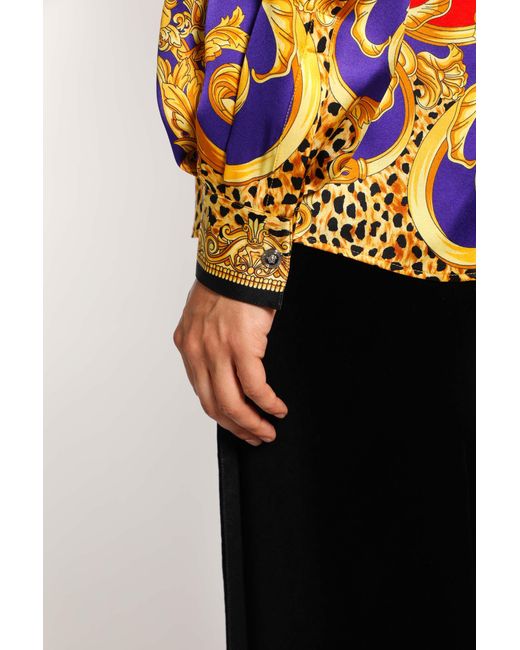 Versace Black Cheetah Barocco Silk Lavallière Shirt
