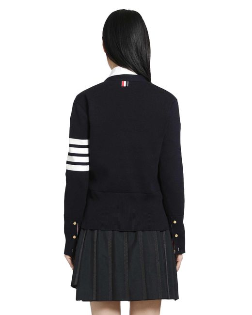 Thom Browne Black Milano Classic 4-Bar V-Neck Cardigan