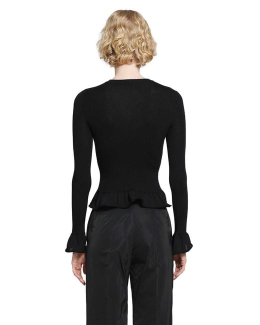 Jil Sander Black Ruffled Wool Jumper