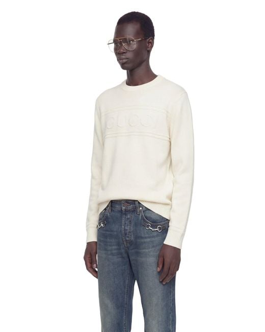 Gucci Natural Knit Cotton Wool Jumper With Intarsia for men