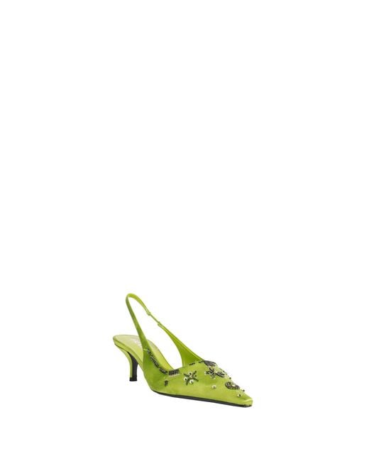 Prada Yellow Embroidered Satin Slingback Pumps