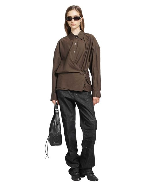 Lemaire Brown Straight Collar Twisted Shirt