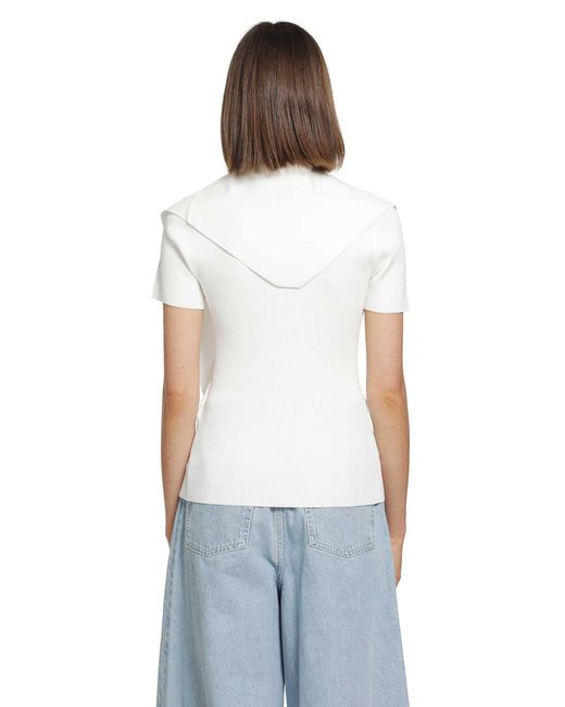 Max Mara White Tie-Detailed Ribbed-Knit T-Shirt