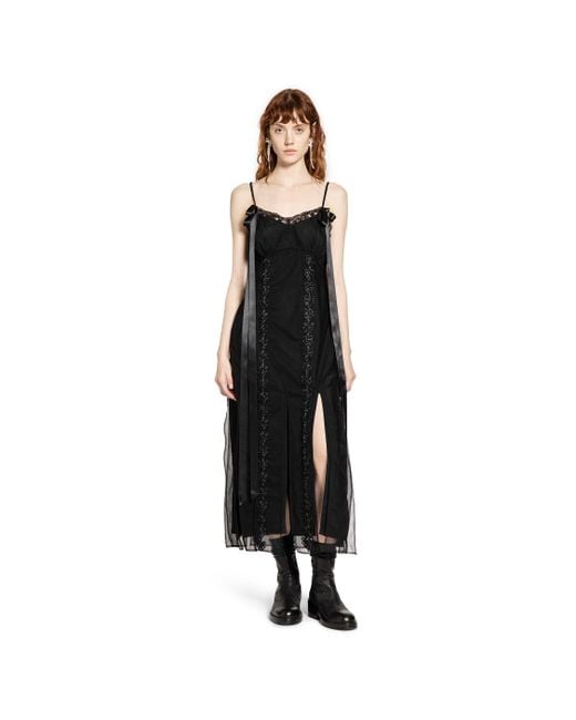 Simone Rocha Black Layered Ribbon Daisy Chain Multi Slit Dress