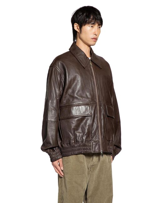 Studio Nicholson Piston Leather Jacket in Brown for Men | Lyst