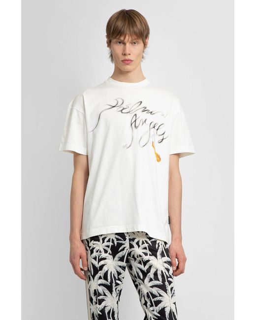Palm Angels White Foggy T-Shirt With Print for men