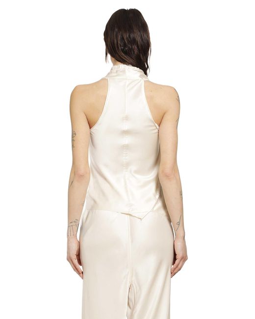 Yehuafan White Silk Satin Sleeveless Top