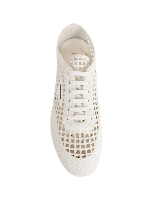 Prada White Collapse Crochet Laced Sneakers