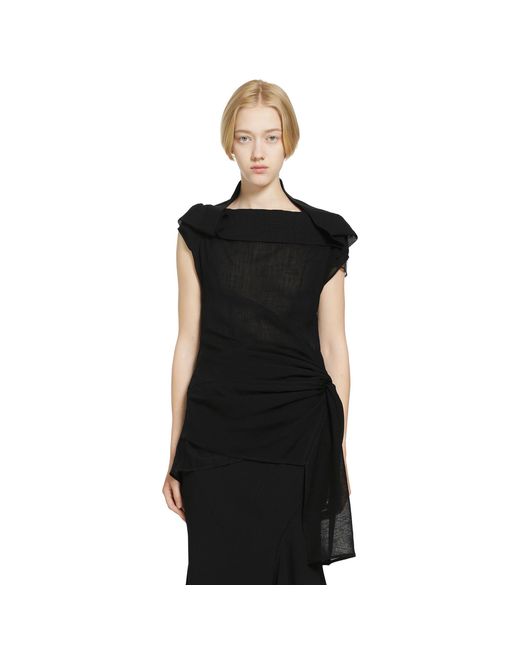 Yehuafan Black Sleeveless Cowl Neck Top