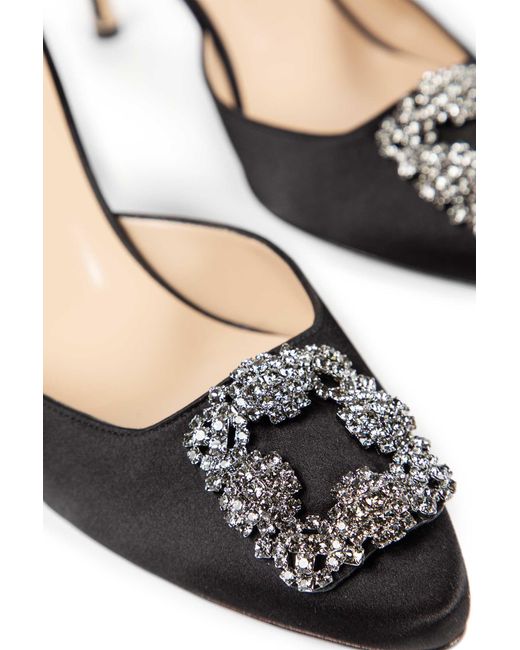 Manolo Blahnik Black Hangimisu Satin Buckle Mules