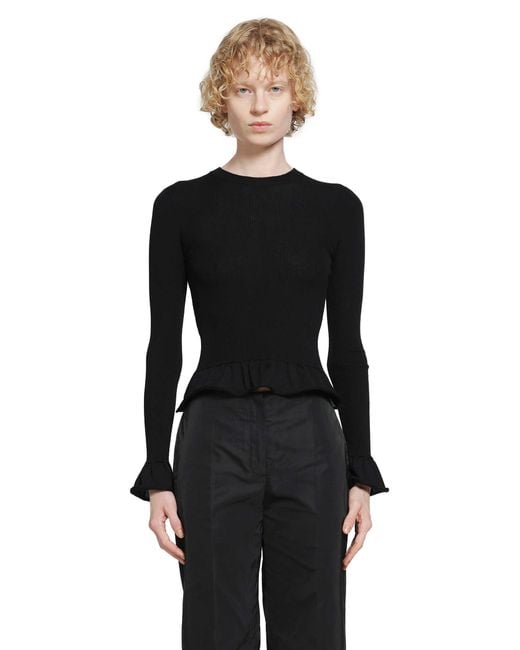 Jil Sander Black Ruffled Wool Jumper