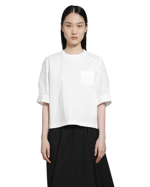 Sacai Black Poplin X Cotton Jersey T-Shirt