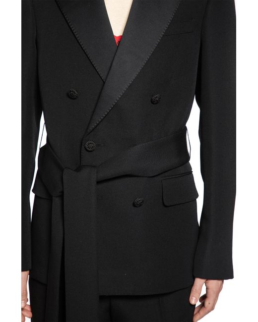 Valentino Black Double-Breasted Wool Blazer With Belt for men