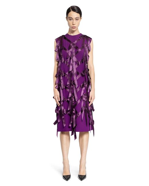Prada Purple Sablé Dress With Bows