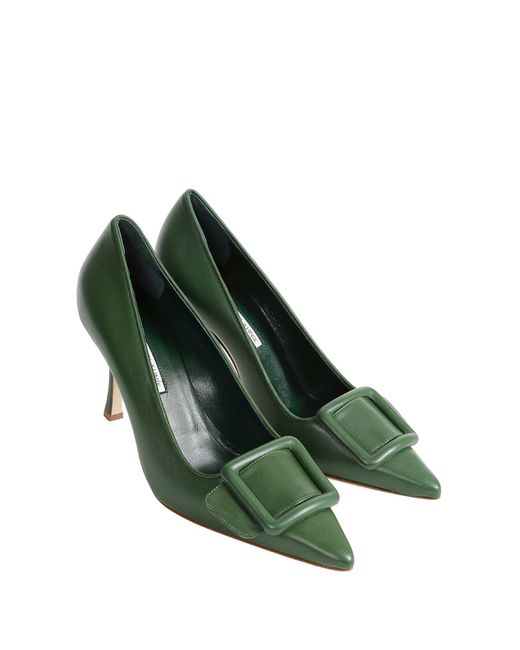 Manolo Blahnik Green Maysalepump 90 Buckle Detail Pumps