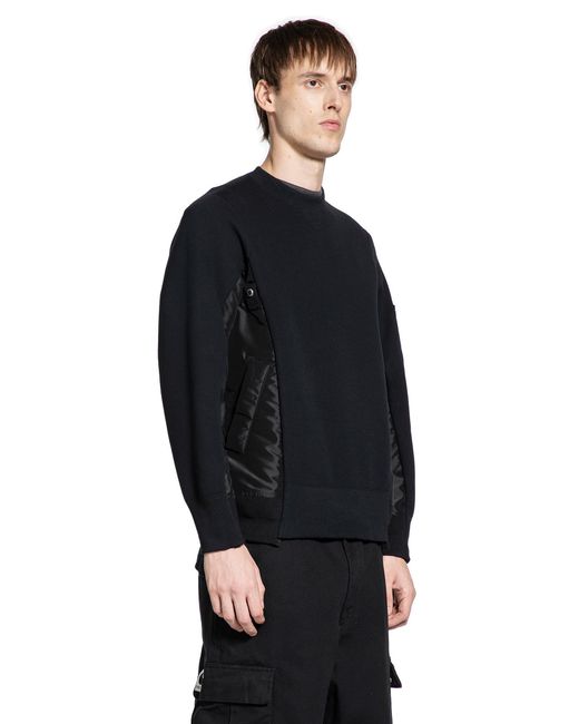 Sacai Black Sponge Sweat X Nylon Twill Sweatshirt for men