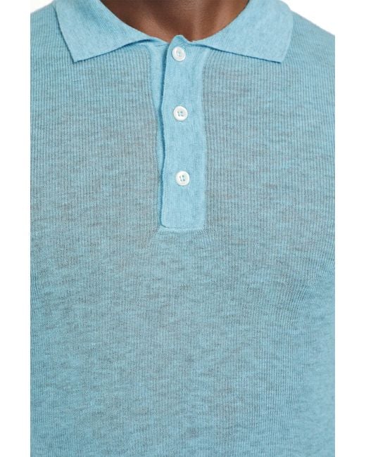 ERL Blue Overdyed Heather Knit Polo for men