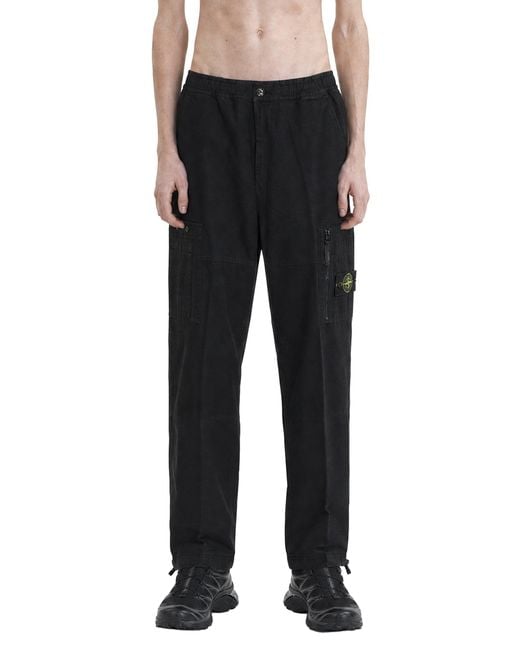 Stone Island Black 3100015 Cotton Ripstop Cargo Pants for men