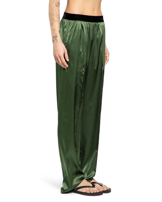 Tom Ford Green Stretch Silk Satin Pj Pants